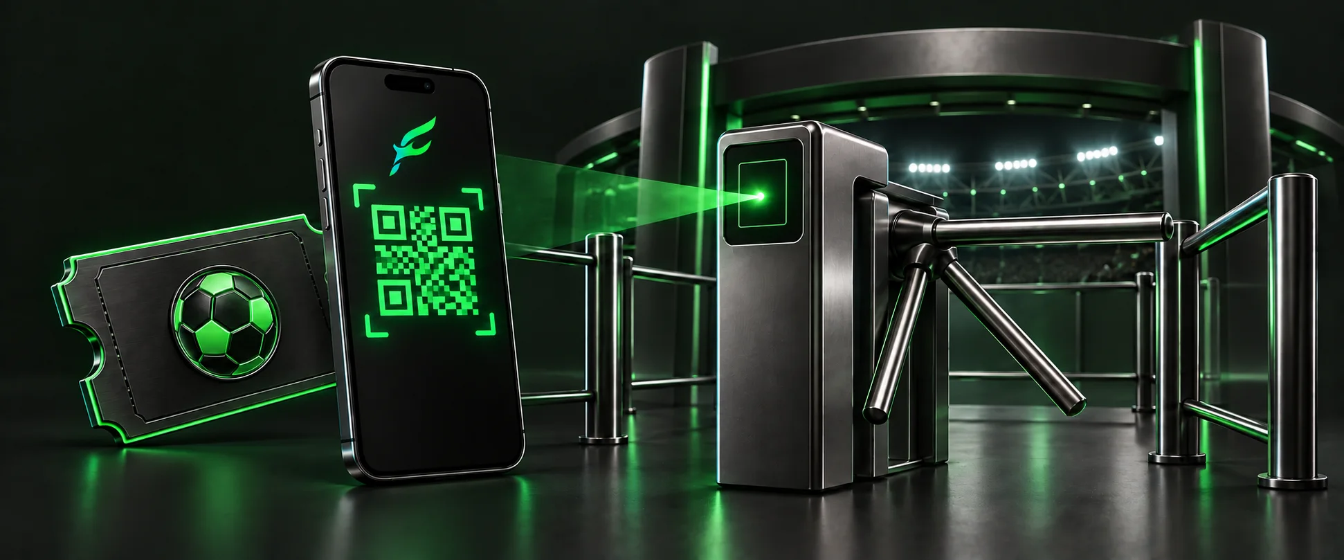 ultrafan Ticketing & Access Control — digital ticket with a QR code in the app and entry at the turnstile